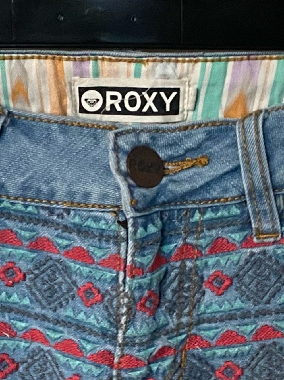 Roxy Light Blue Denim Shorts with Pink Pattern - Picture 3 of 3